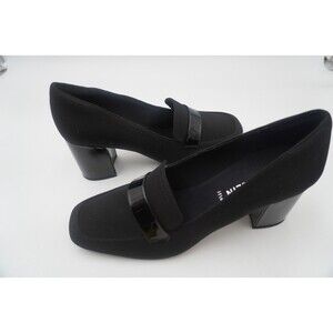 Ann Klein IFlex Black Textile Stretch Telepathy Block Comfort Heel Pump Sz 9.5M